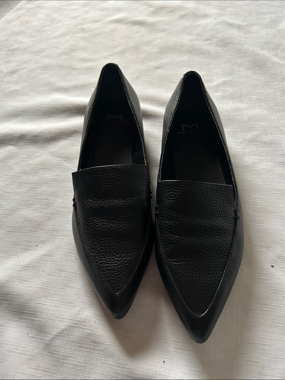 Marc Fisher Black Pointed Leather Slip-On Loafers